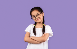 A child wearing glasses