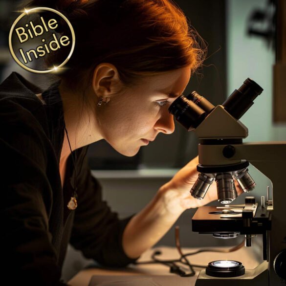 Jewelry with Scripture Shown Under Scientific Microscope at My Nano Jewelry Lab